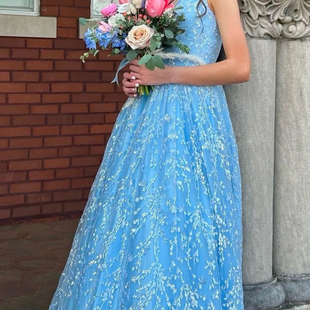 Elegant Blue Floral Gown